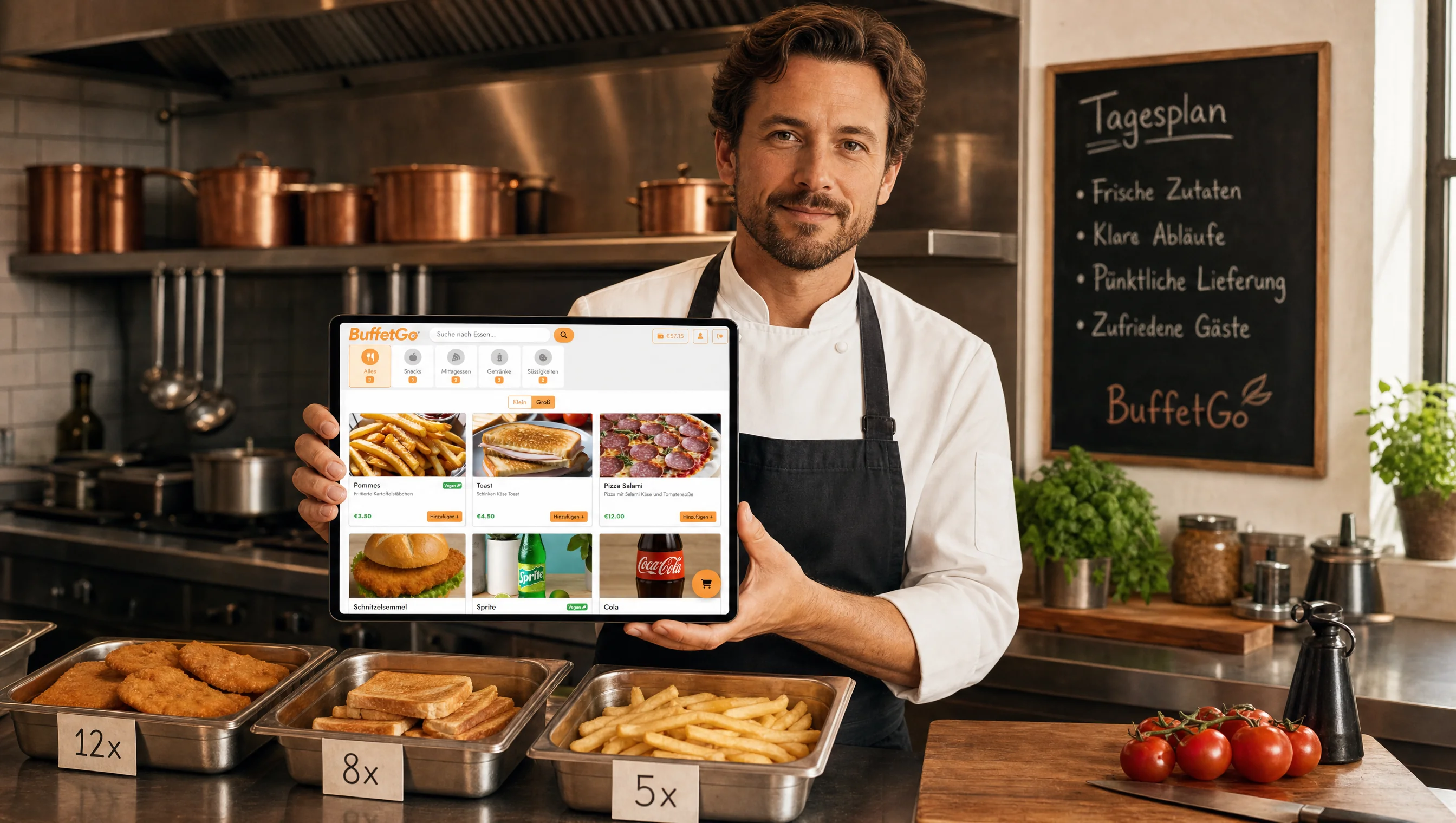 Bestellungen kommen vor der Pfanne an.